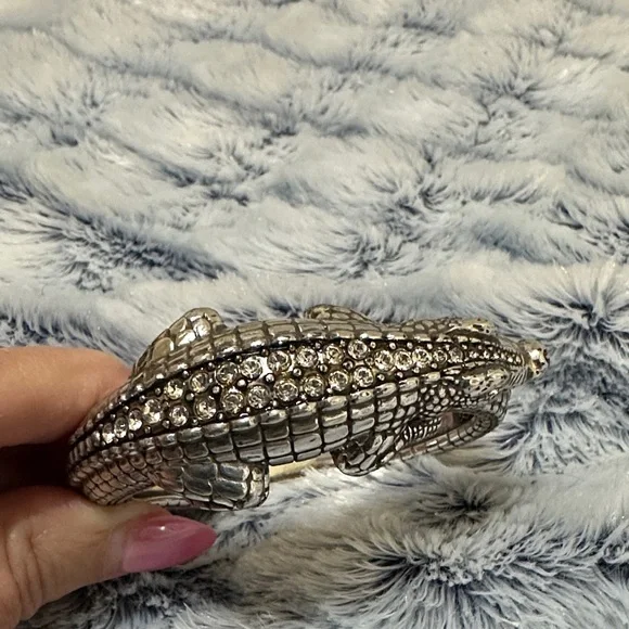 Silver Crocodile Bangle Bracelet - Picture 2 of 3